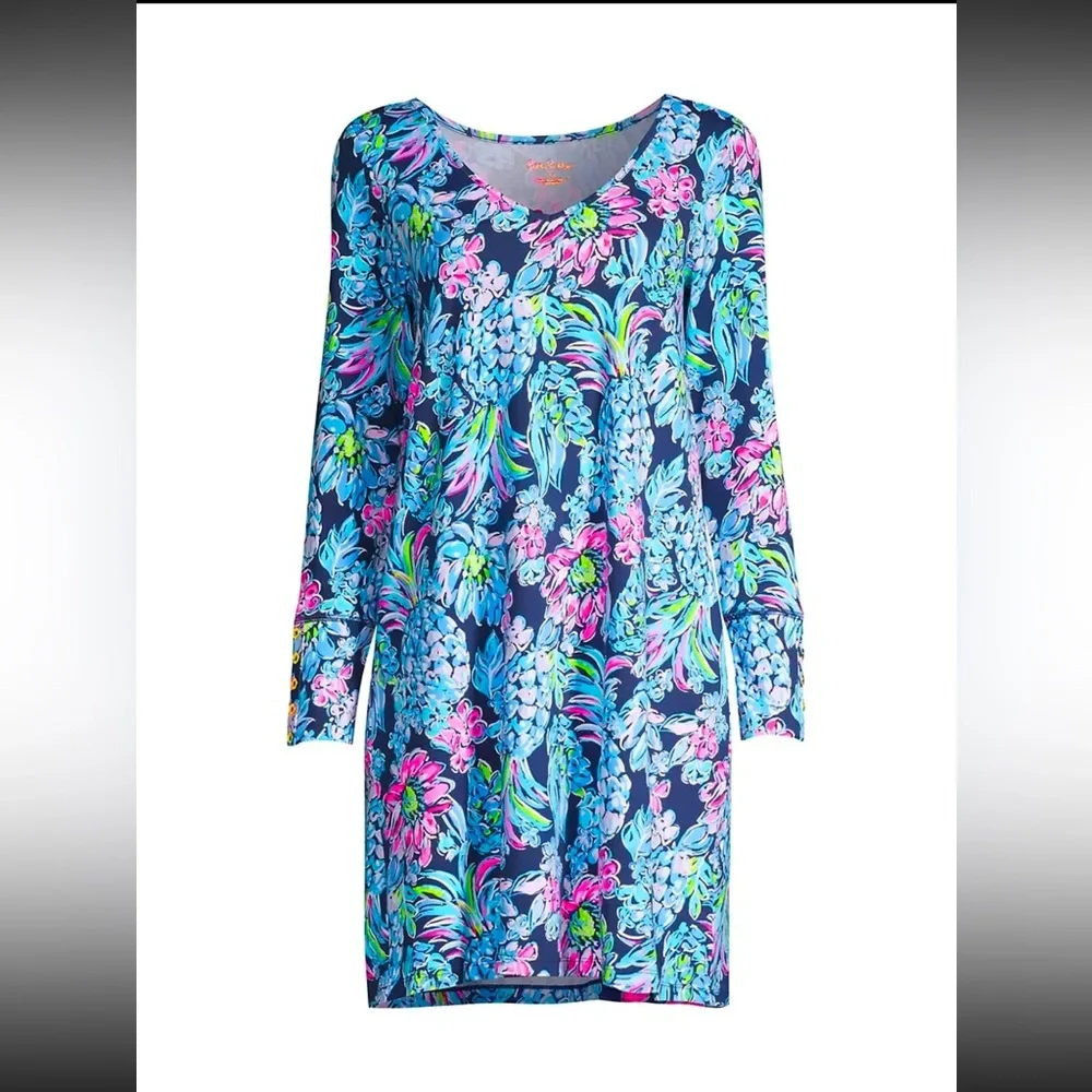 Lilly Pulitzer- Kaisley Dual-Neck, High Tide Navy, Pineapple Paradise Dress XS
